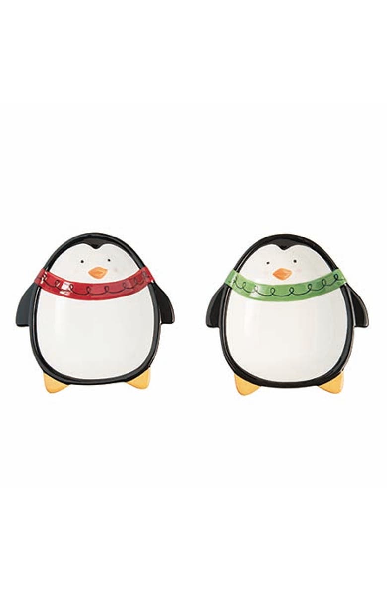 Transpac Ceramic Jolly Penguin Treat Bowl Set of 2 Multicolored Bowls, Main, color, Black