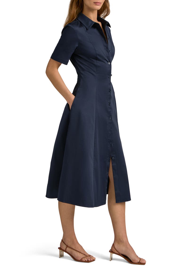 Demure Stretch Cotton Shirtdress, Alternate, color, NAVY
