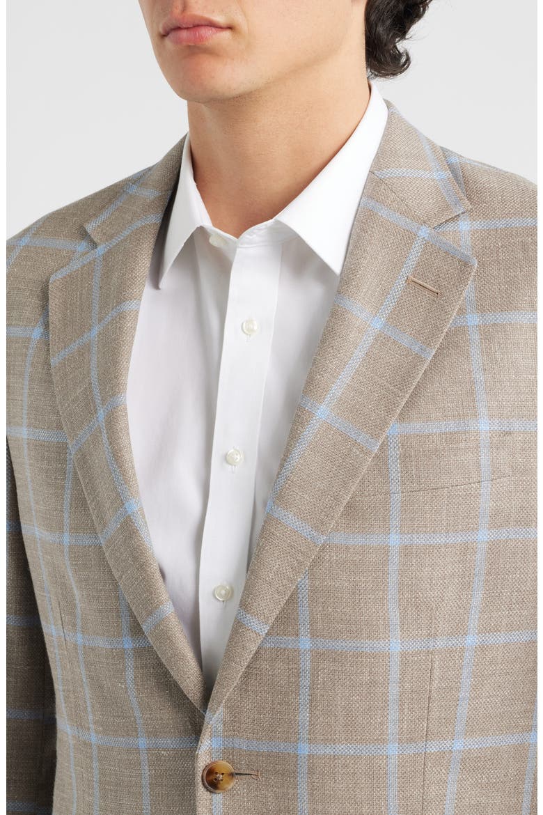 Hyperlight Soft Tan Windowpabne Check Wool & Silk Blend Sport Coat, Alternate, color, TAN