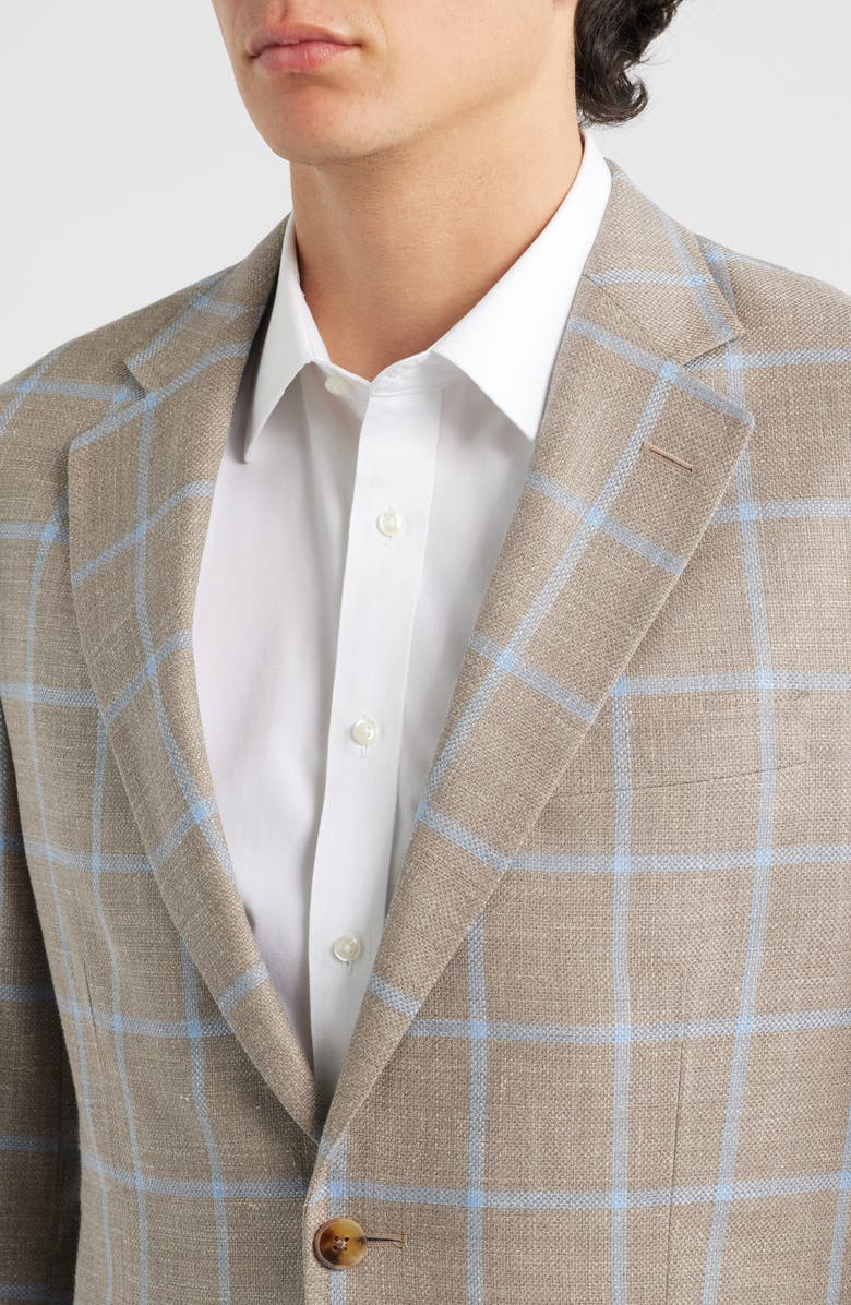Peter Millar Hyperlight Soft Tan Windowpabne Check Wool & Silk Blend Sport Coat, Alternate, color, 