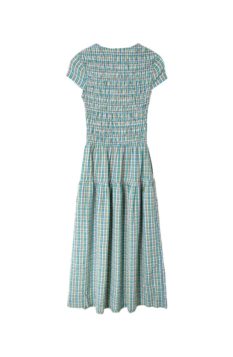 Damson Madder Ebba Plaid Cutout Detail Organic Cotton Dress, Alternate, color, Teal Multi