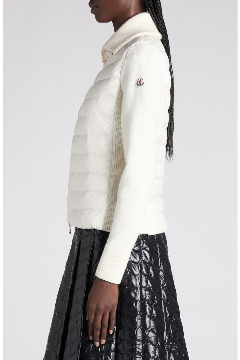Virgin Wool Knit & Quilted Down Cardigan, Alternate, color, WHITE