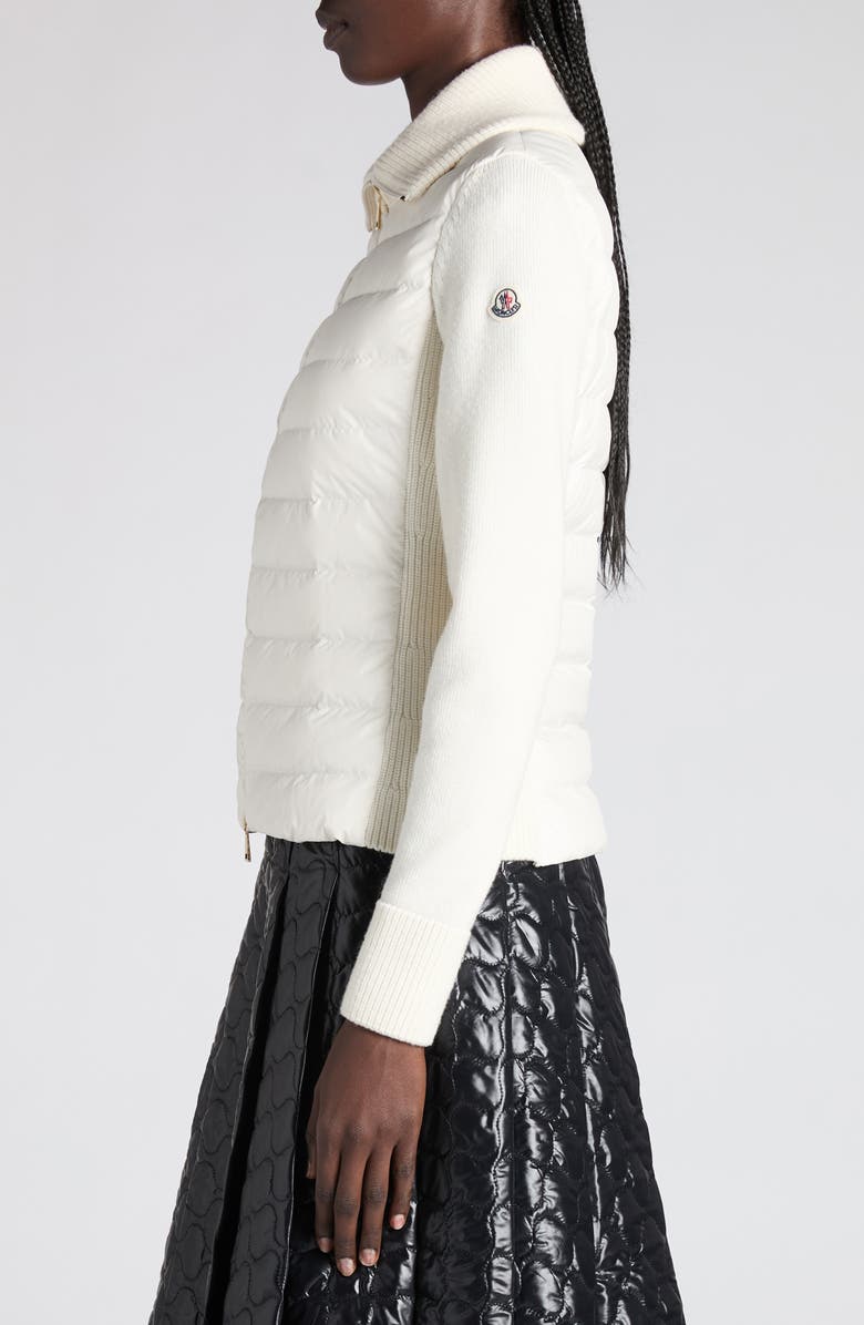 Moncler Virgin Wool Knit & Quilted Down Cardigan, Alternate, color, White