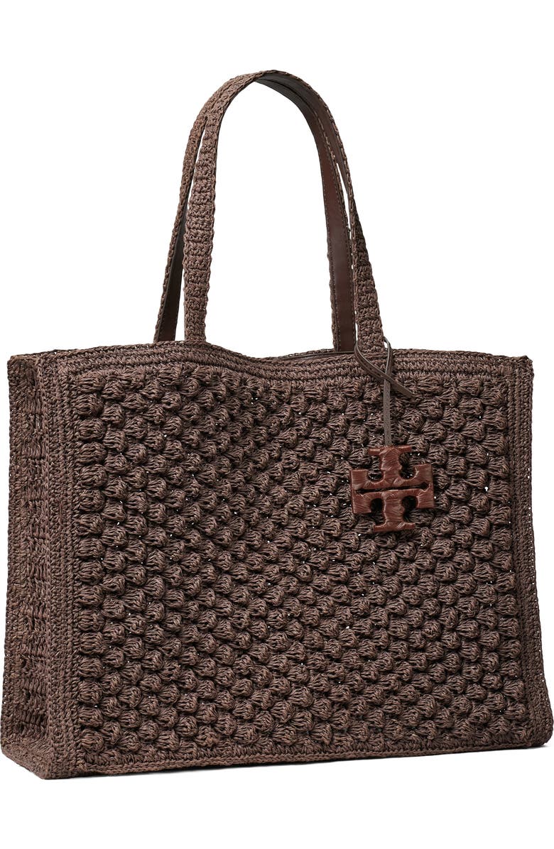 Tory Burch Ella Hand Crochet Straw Bag, Alternate, color, Dark Cocoa