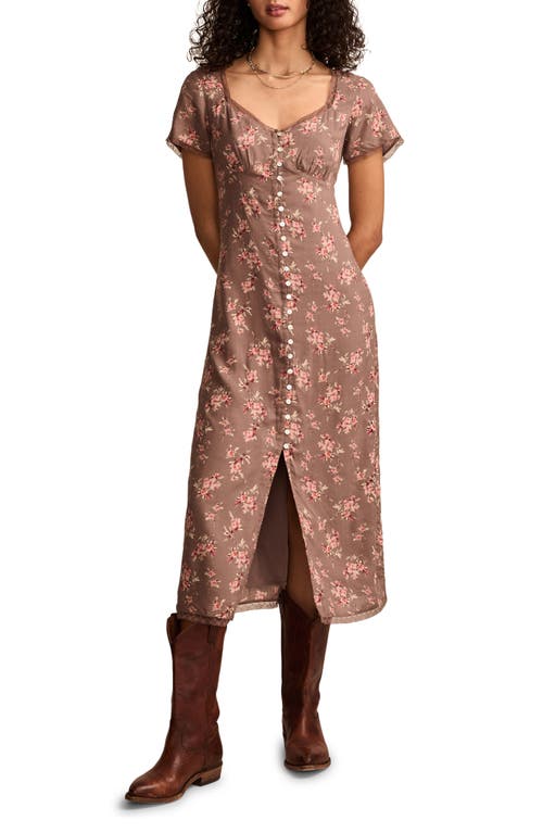 Shop Lucky Brand Floral Lace Trim Button-up Dress In Taupe Floral