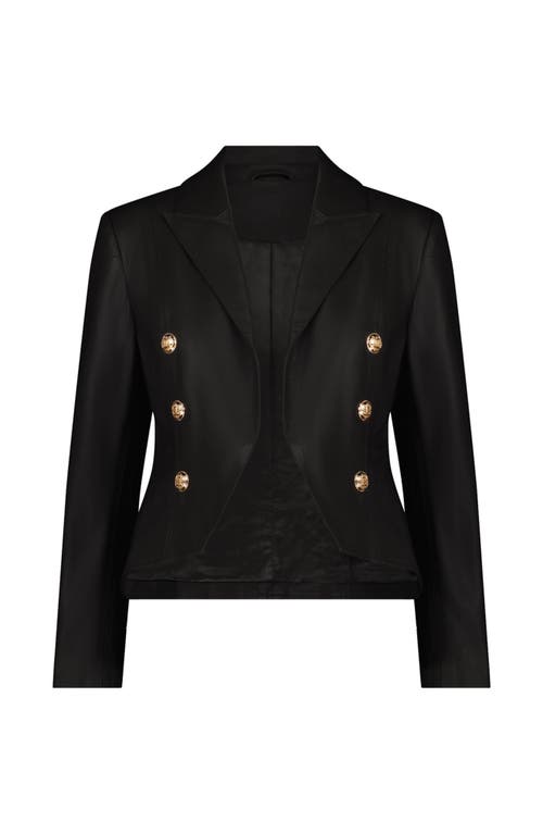 The Noli Shop Gabrielle Leather Double Breasted Blazer In Black