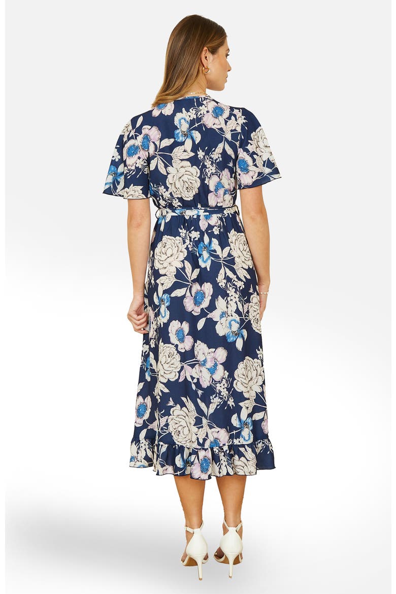 Floral Midi Wrap Dress, Alternate, color, Navy