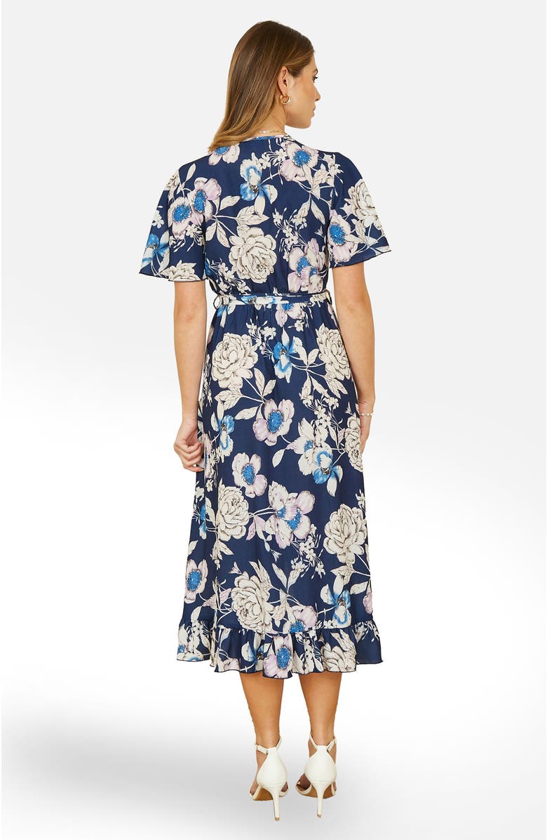 Yumi Floral Midi Wrap Dress, Alternate, color, Navy