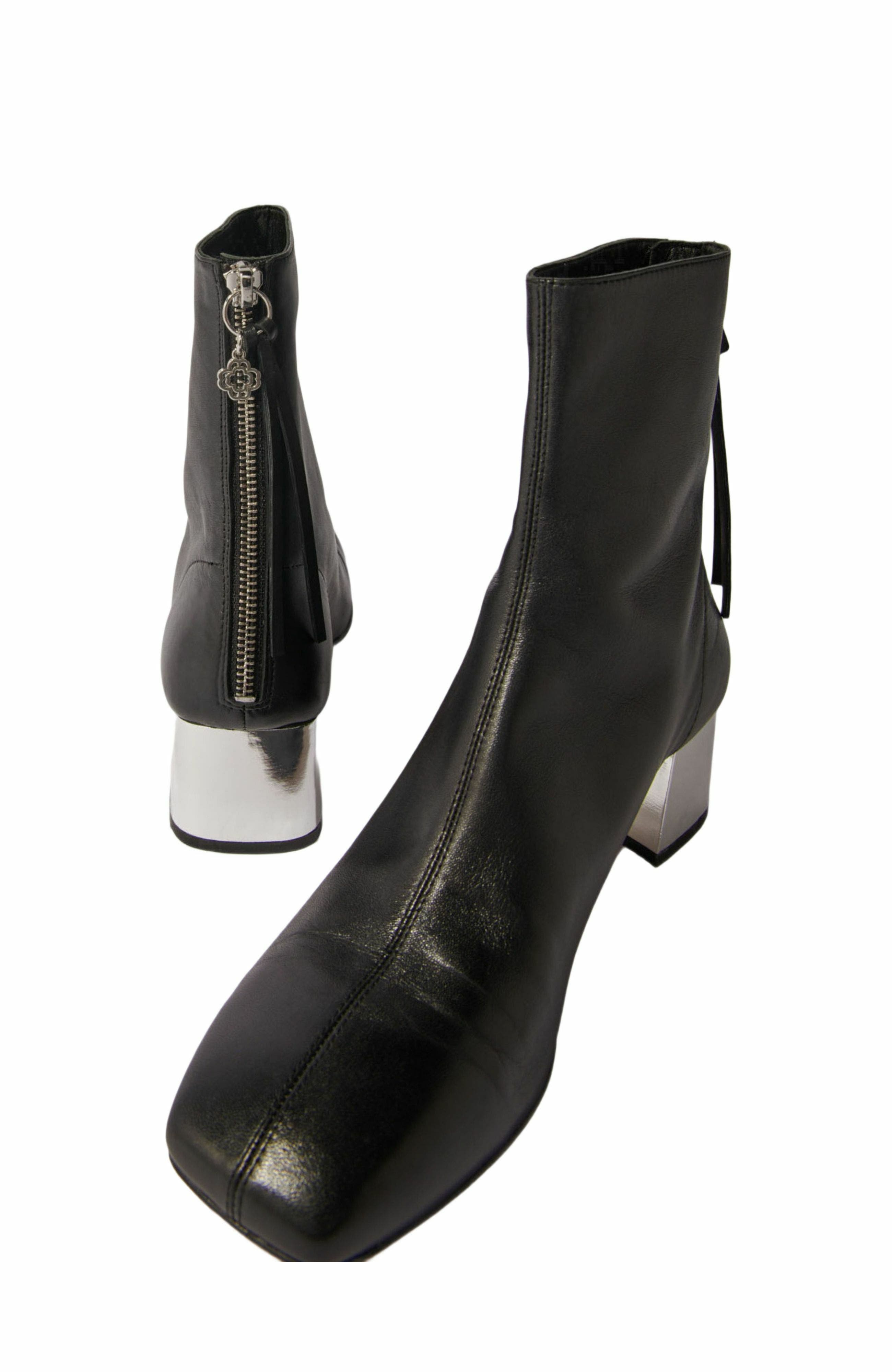Square-toed leather boots, Alternate, color, Black