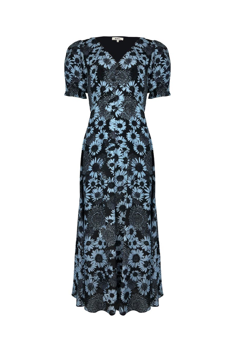 Daisy Print Ruched Front Dress, Alternate, color, Blue