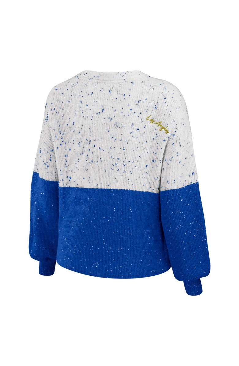 WEAR by Erin Andrews Women's WEAR by Erin Andrews  White/Royal Los Angeles Rams Lighweight Modest Crop Color-Block Pullover Sweater, Alternate, color, 