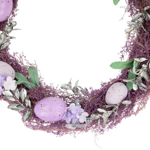 Northlight Speckled Egg Floral Easter Twig Wreath In Purple