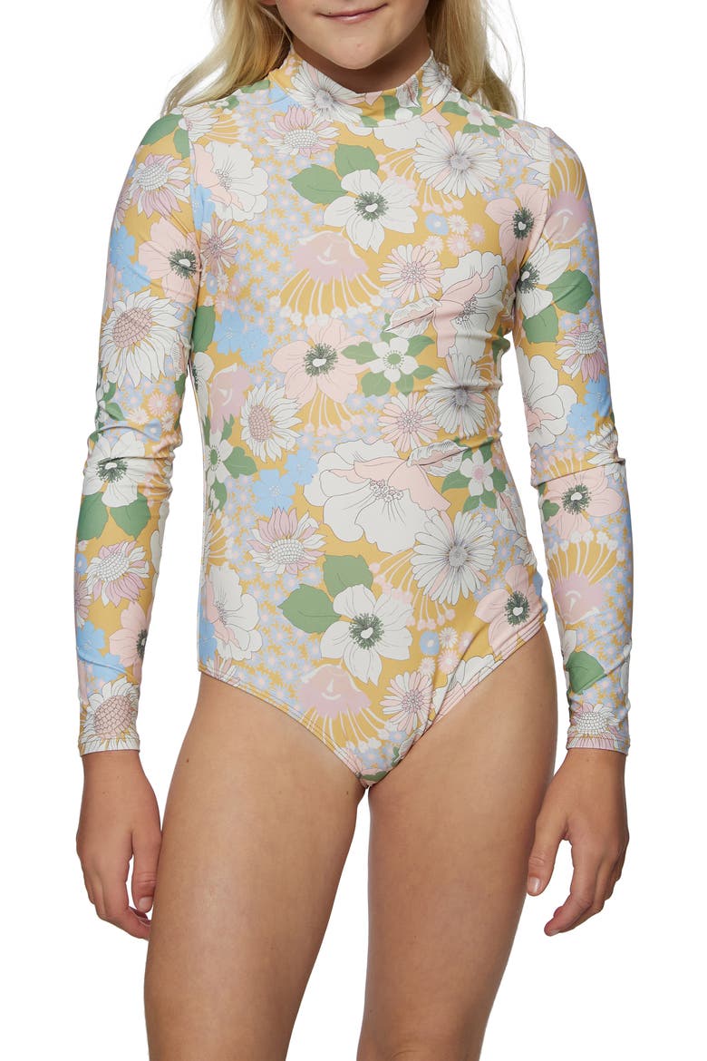 Kids' Twiggy Long Sleeve One-Piece Rashguard Swimsuit, Alternate, color, MIMOSA