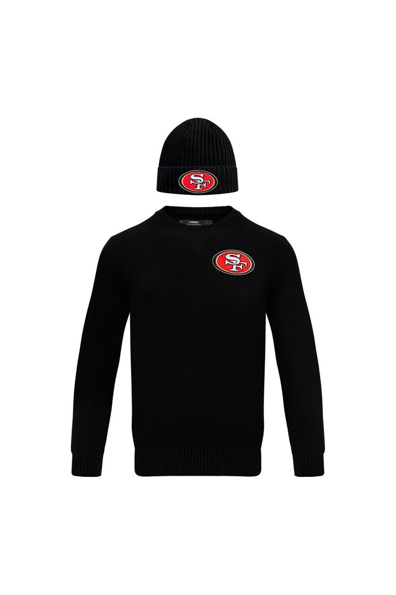 Men's Pro Standard Black San Francisco 49ers Crewneck Pullover Sweater & Cuffed Knit Hat Box Gift Set, Alternate, color, Black