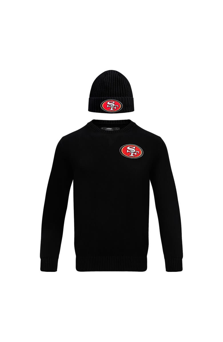 PRO STANDARD Men's Pro Standard Black San Francisco 49ers Crewneck Pullover Sweater & Cuffed Knit Hat Box Gift Set, Alternate, color,
