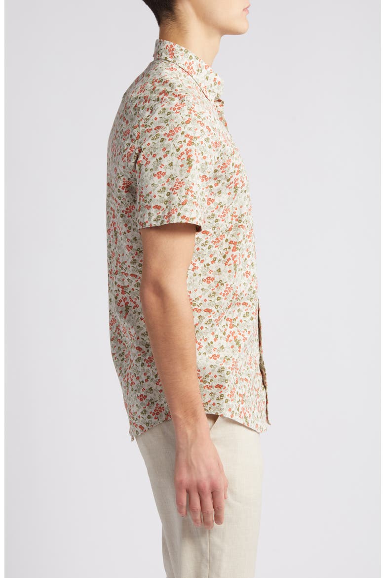 Trim Fit Floral Short Sleeve Stretch Cotton & Linen Button-Down Shirt, Alternate, color, GREY OWL FLORAL DITSY