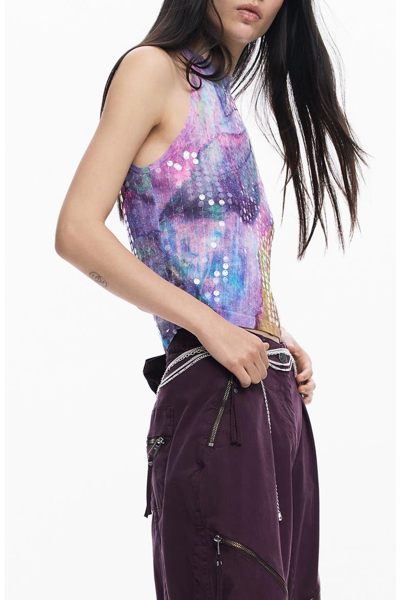 Sequin Sleeveless Top, Alternate, color, PURPLE