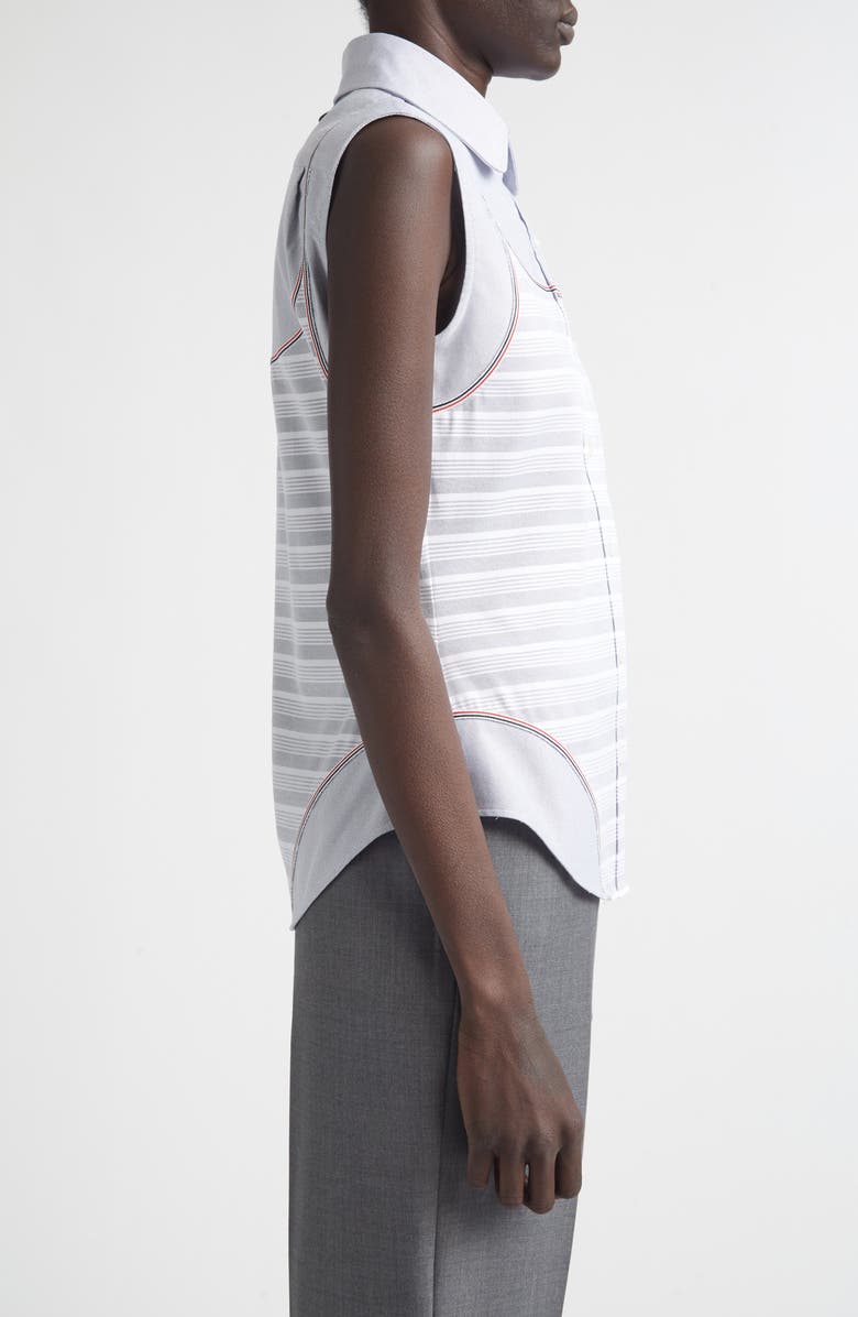 Thom Browne Bodysuit Effect Sleeveless Oxford Shirt, Alternate, color, Navy