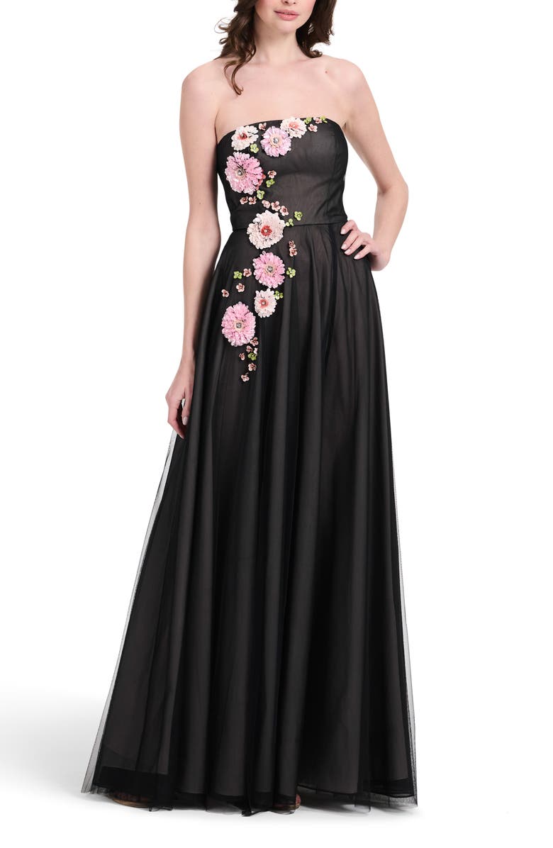 EMILY SHALANT 3D Floral Strapless Tulle Gown, Main, color, 