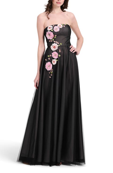 3D Floral Strapless Tulle Gown