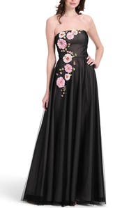 EMILY SHALANT 3D Floral Strapless Tulle Gown