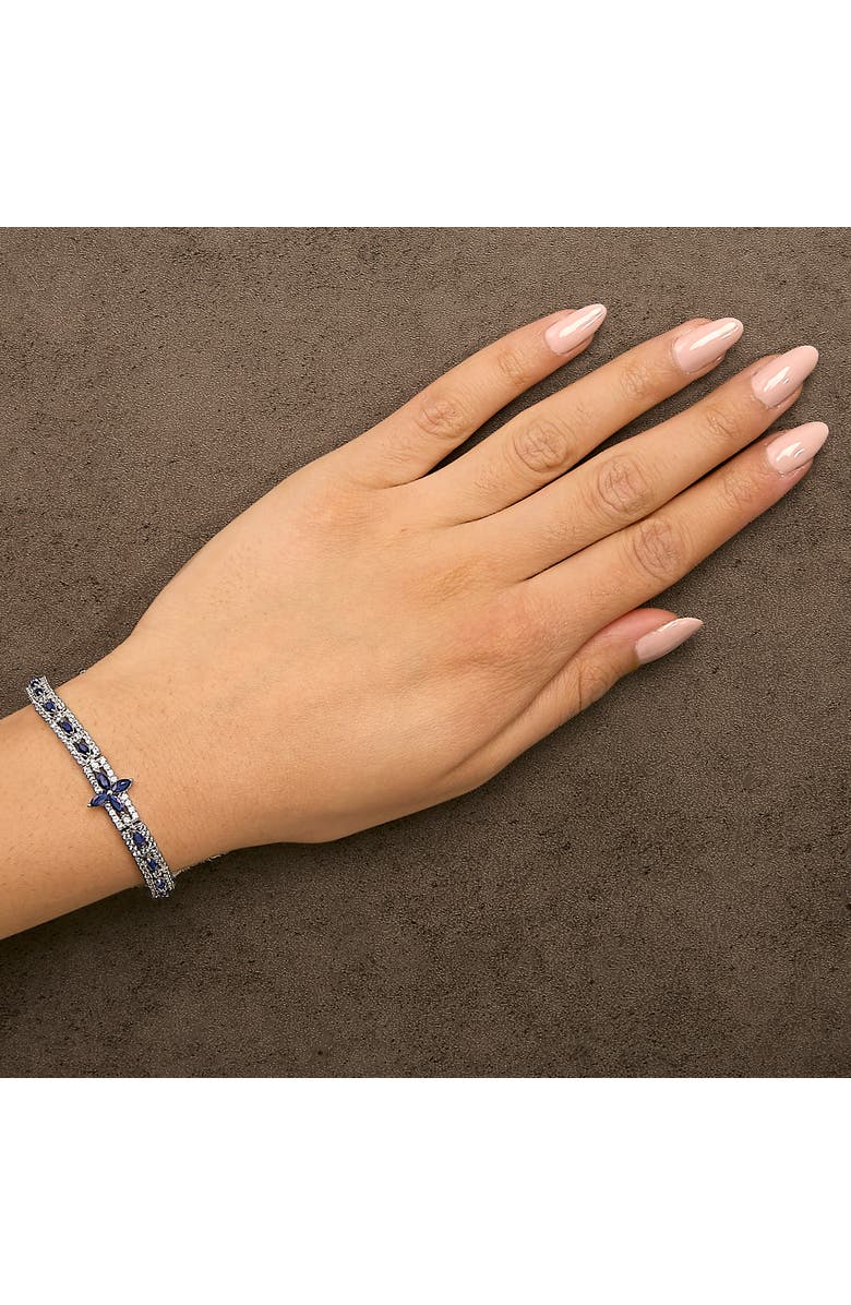 Haus of Brilliance Sterling Silver Dark Blue Sapphire and Topaz Marquise Floral Art Deco Link Bracelet, Alternate, color, Silver