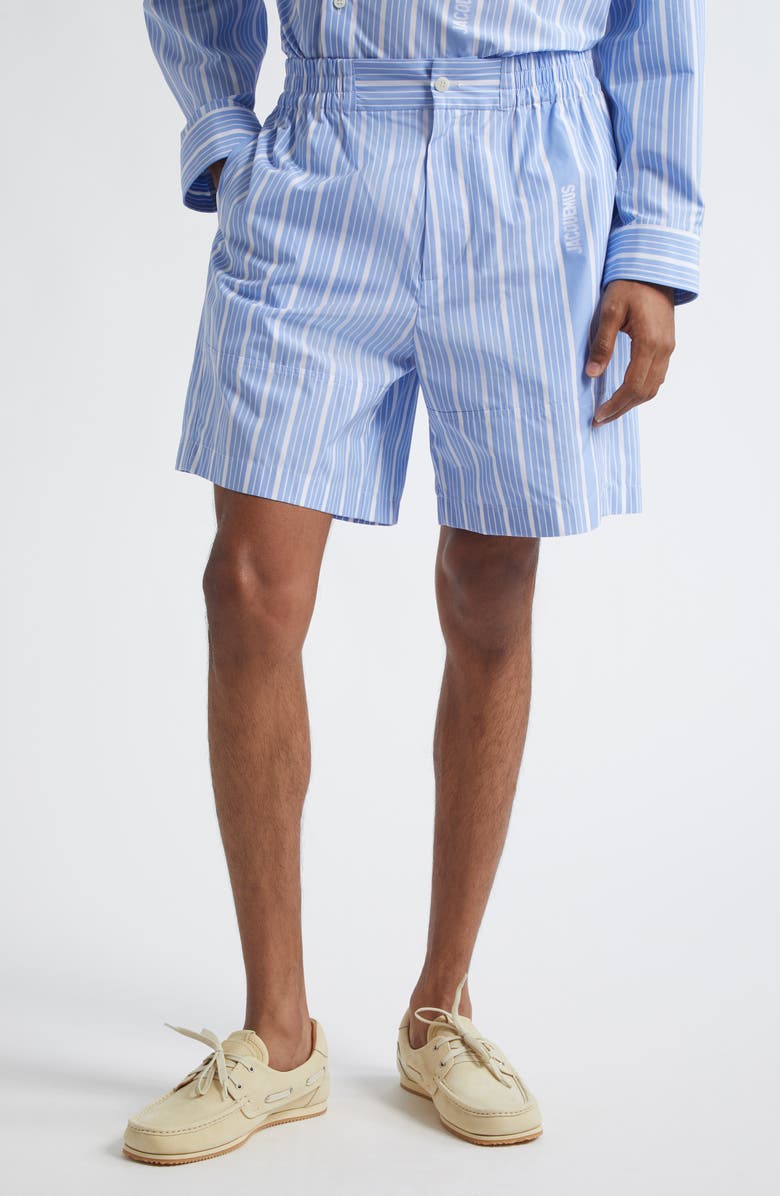 Jacquemus Le Short Aloe Stripe Shorts, Main, color, Blue
