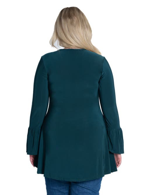24seven Comfort Apparel Plus Size Long Bell Sleeve High Low  Tunic Top In Green