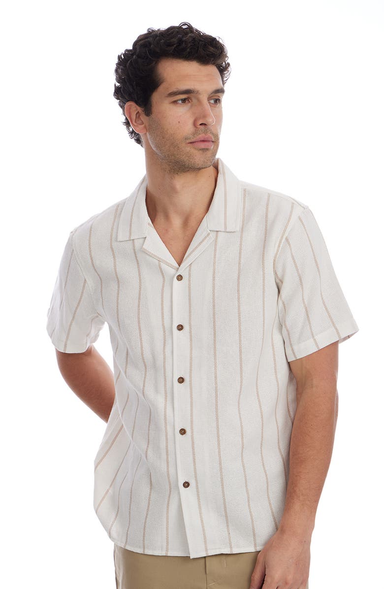 PX Vertical Stripe Camp Shirt, Alternate, color, Ecru