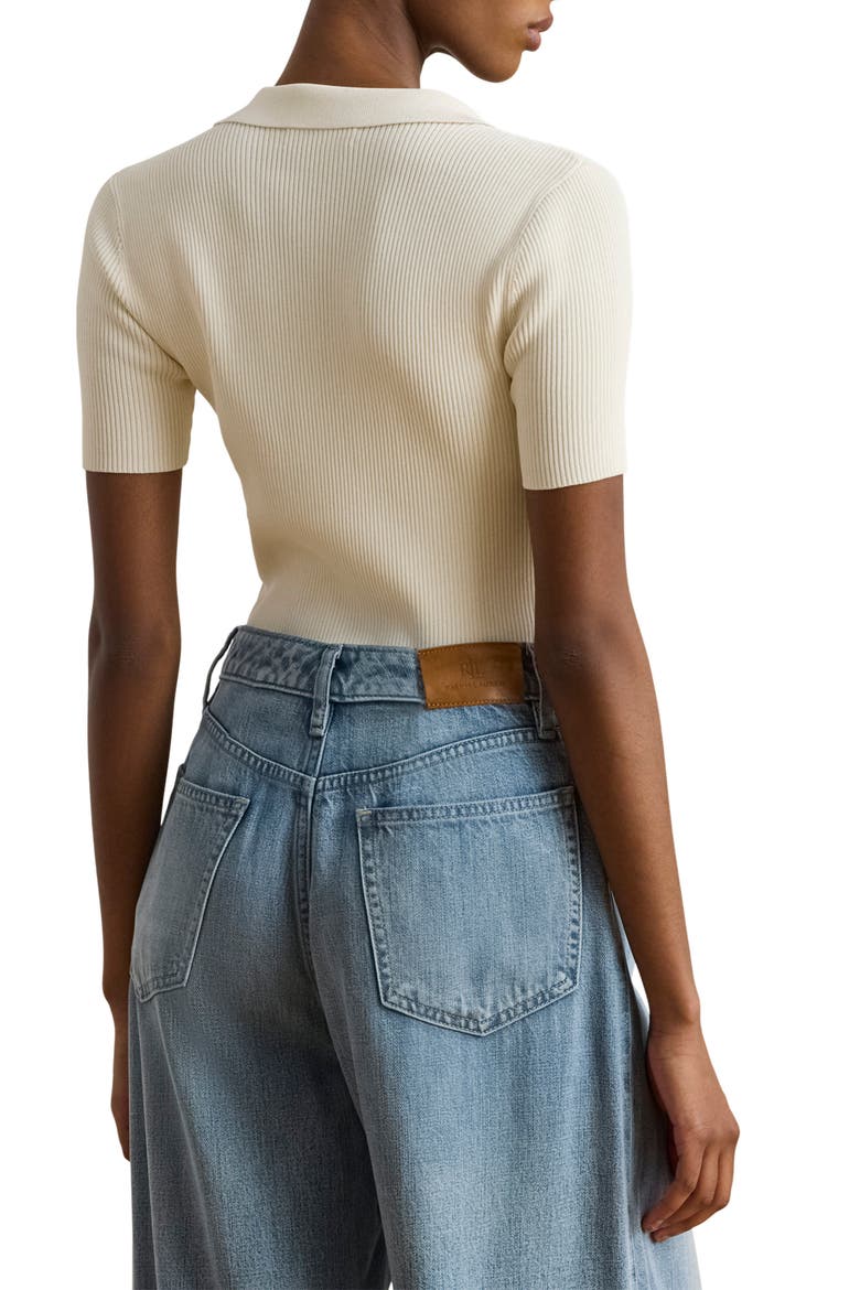 Rib Knit Polo Sweater, Alternate, color, MASCARPONE CREAM