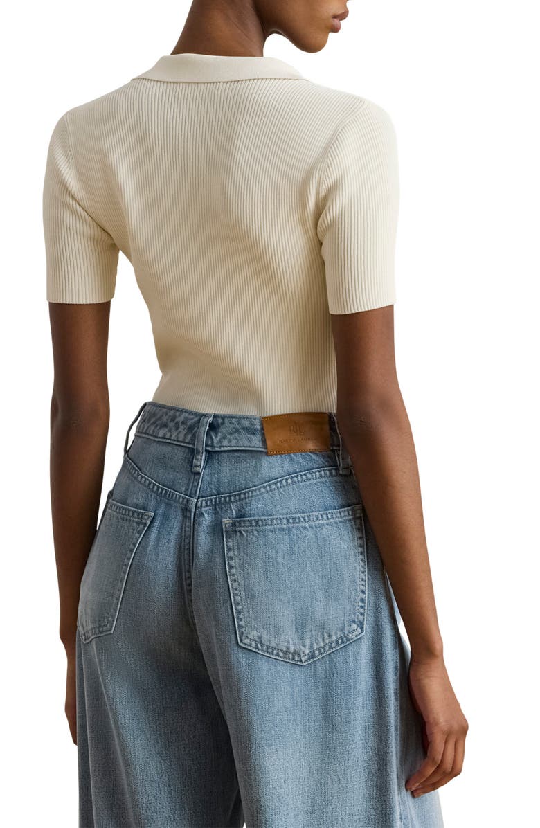 Lauren Ralph Lauren Rib Knit Polo Sweater, Alternate, color, Mascarpone Cream