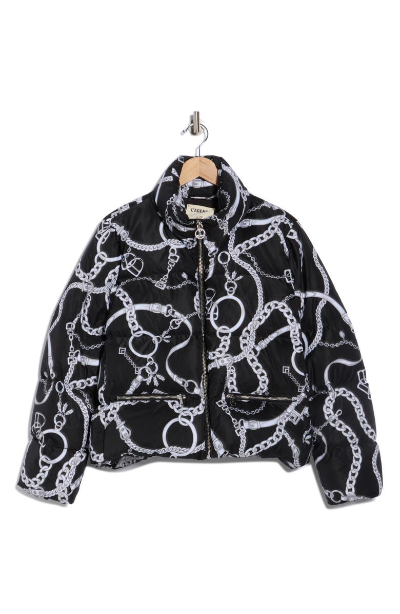 L'AGENCE Stowe Chain Print Puffer, Alternate, color, Black/ White Buckle Chain