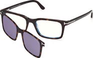 TOM FORD 53mm Rectangular Blue Light Blocking Glasses with Clip-On Sun Lens