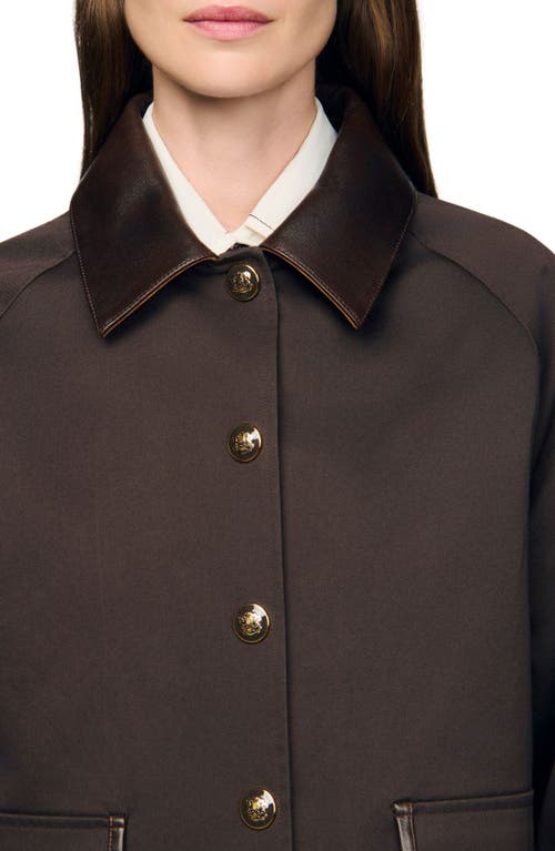 Sandro Womens Brown Gabardine Contrast-collar Cotton Coat In Multi