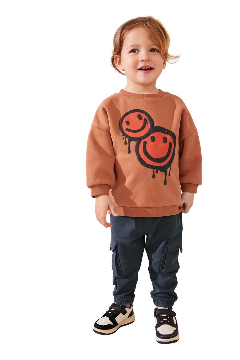 Kids' Smiley Graphic Sweatshirt & Pants Set, Alternate, color, ORANGE