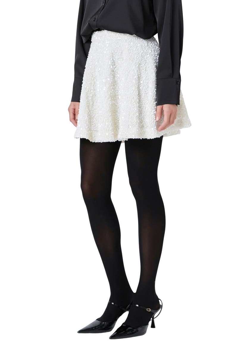 Sequin Flare Miniskirt, Alternate, color, IVORY