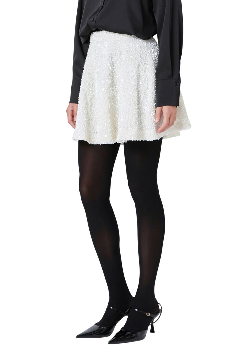 Endless Rose Sequin Flare Miniskirt, Alternate, color, Ivory