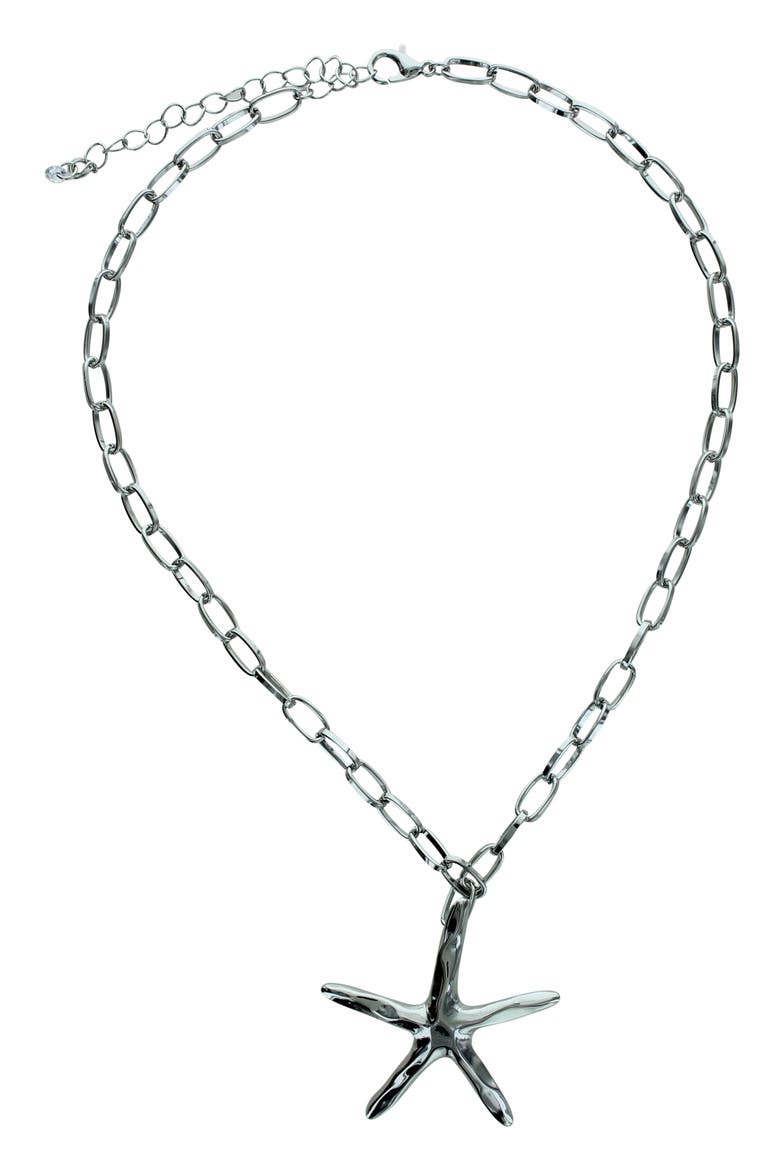 Starfish Pendant Necklace, Main, color, SILVER