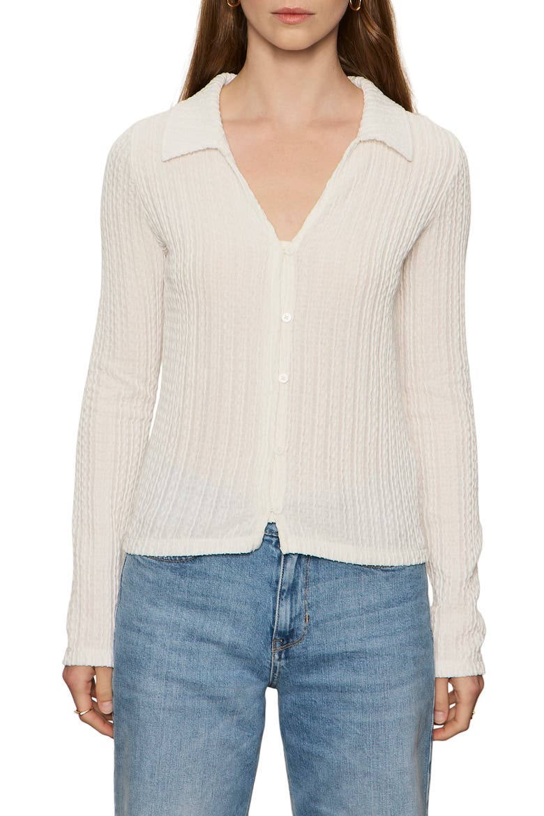 Textured Stripe Cotton Blend Knit Button-Up Shirt, Main, color, CHALK WHITE