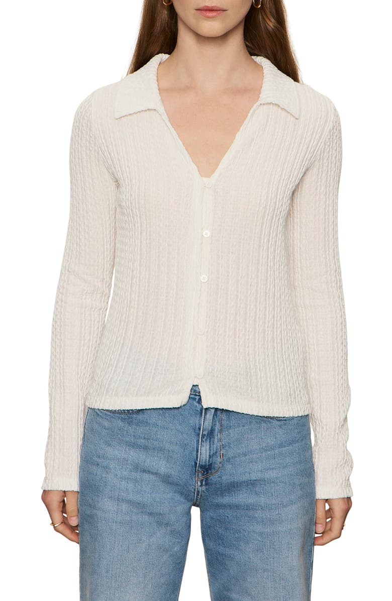 Sanctuary Textured Stripe Cotton Blend Knit Button-Up Shirt, Main, color, Chalk White