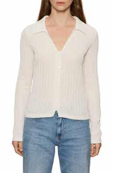 Textured Stripe Cotton Blend Knit Button-Up Shirt