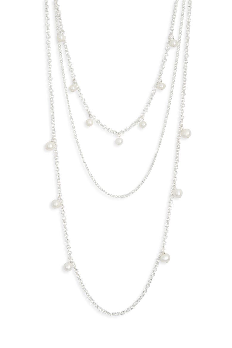 Faux Pearl Layered Necklace, Main, color, SILVER