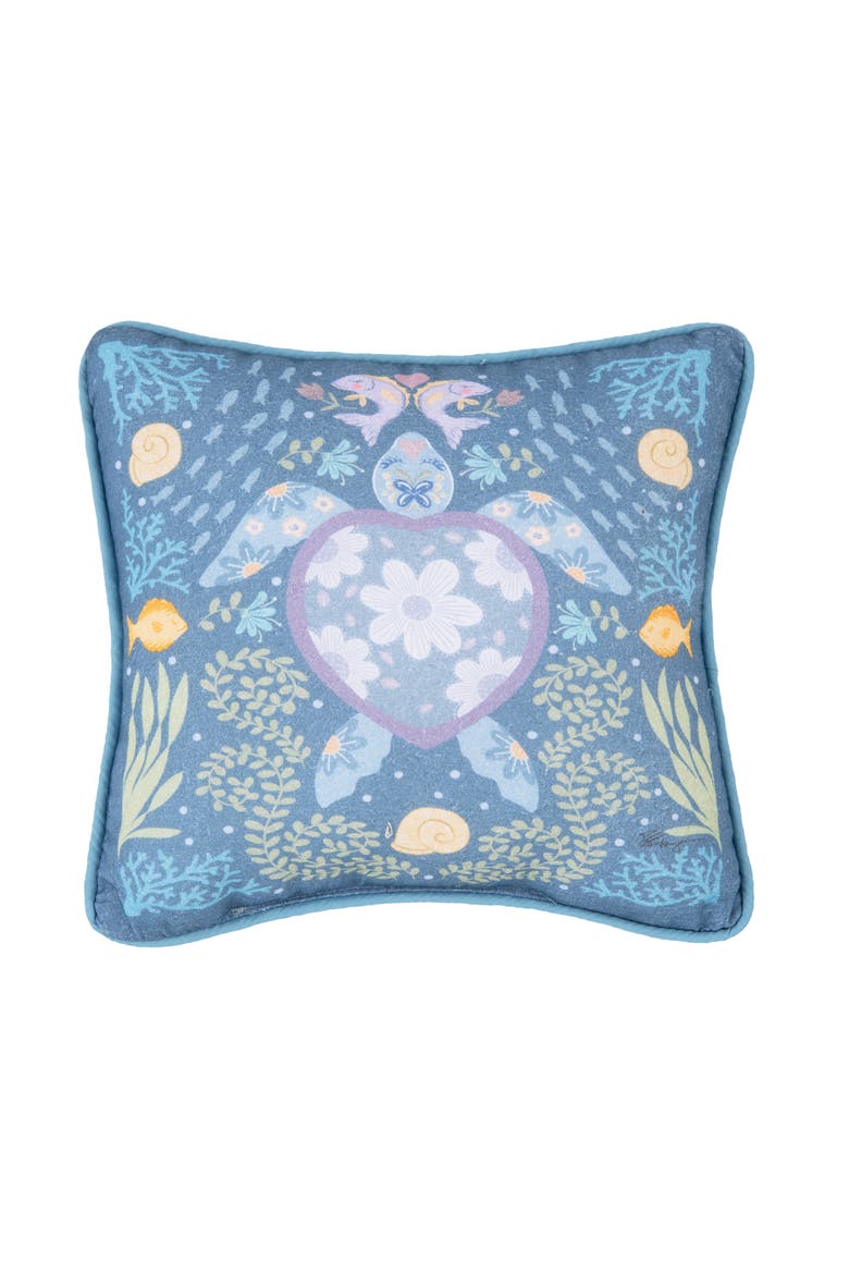 Turtle Coral Cotton Blend Printed Mini Accent Pillow 10" x 10", Main, color, Blue