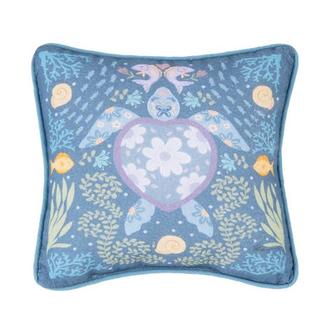 Turtle Coral Cotton Blend Printed Mini Accent Pillow 10" x 10"