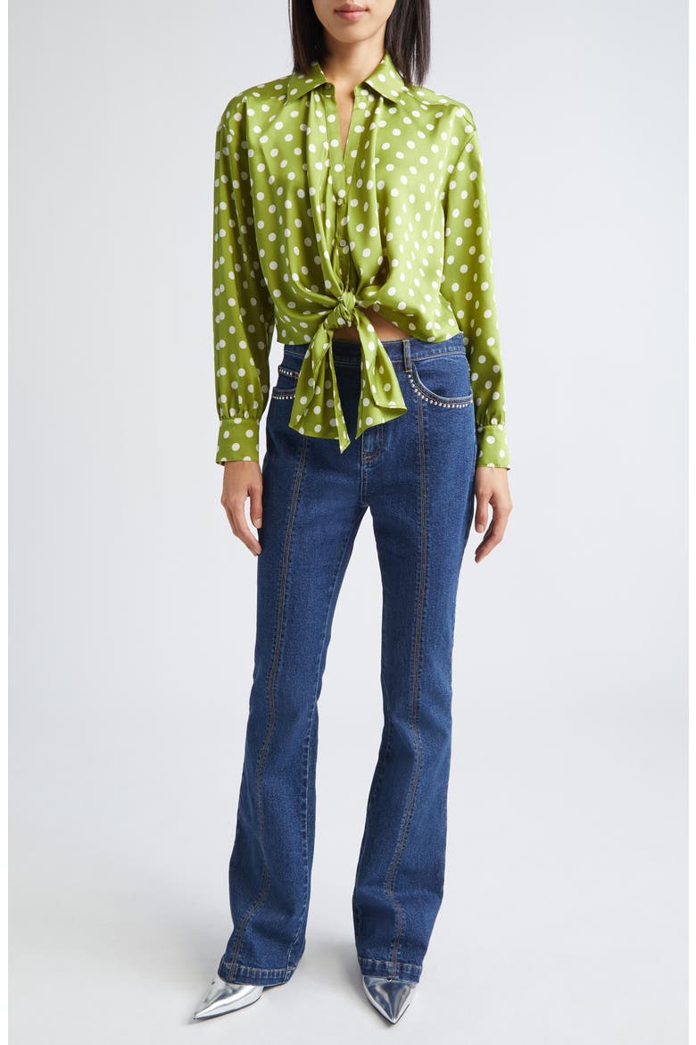 Camille Polka Dot Marianna Tie Front Top, Alternate, color, PICKLE/ IVORY