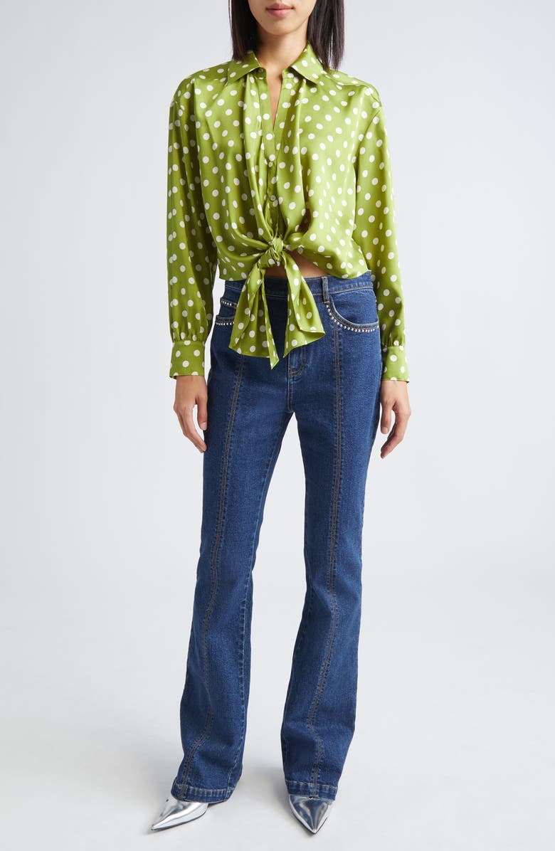 Cinq à Sept Camille Polka Dot Marianna Tie Front Top, Alternate, color, Pickle/ Ivory