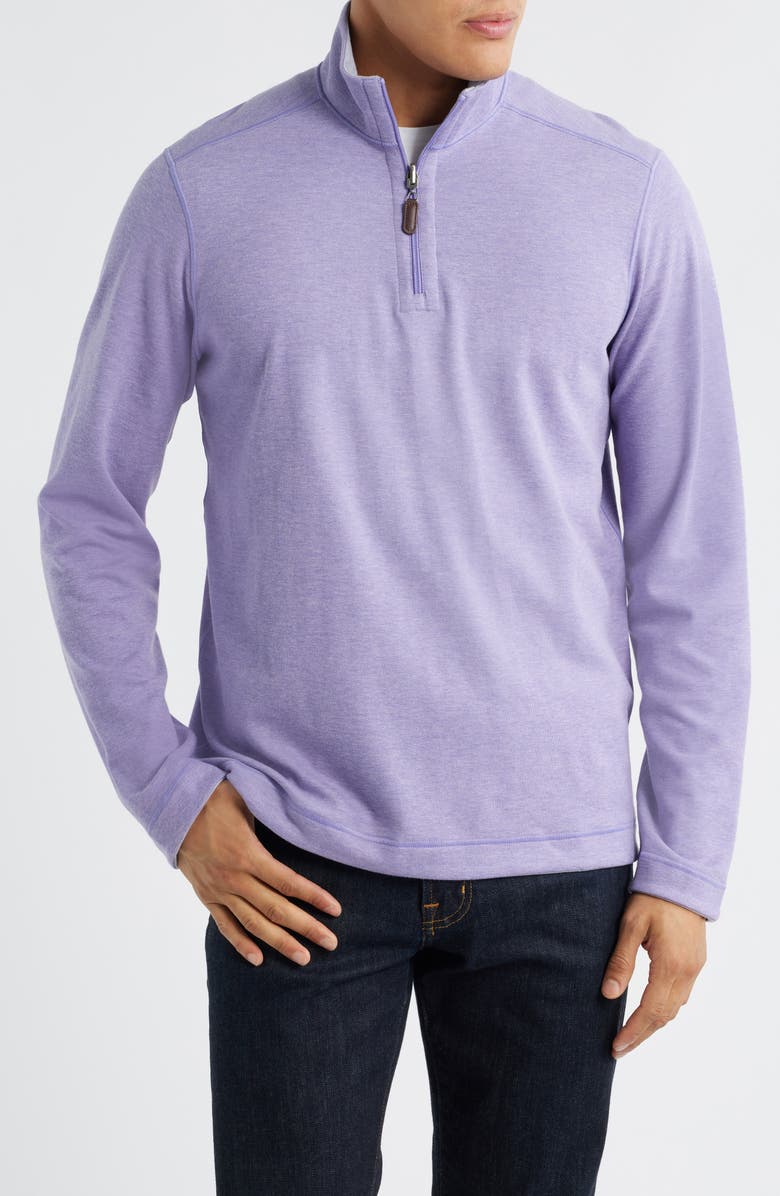 Johnston & Murphy Icon Reversible Cotton Blend Quarter Zip Pullover, Main, color, Purple/ Storm