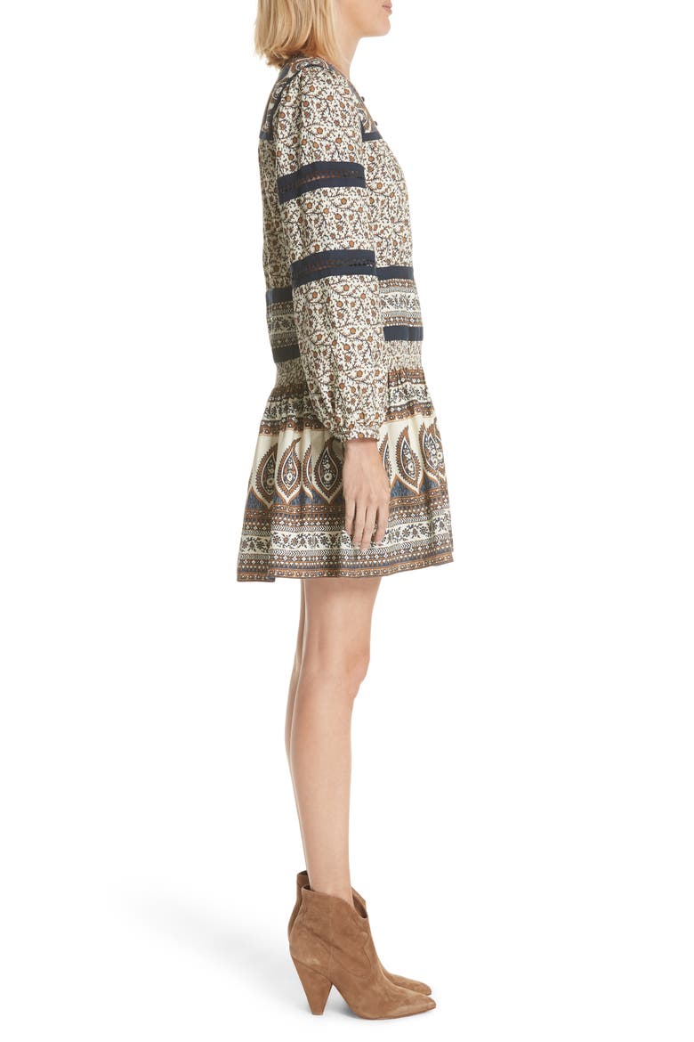 Sea Contrast Binding Print Dress, Alternate, color, CAFE