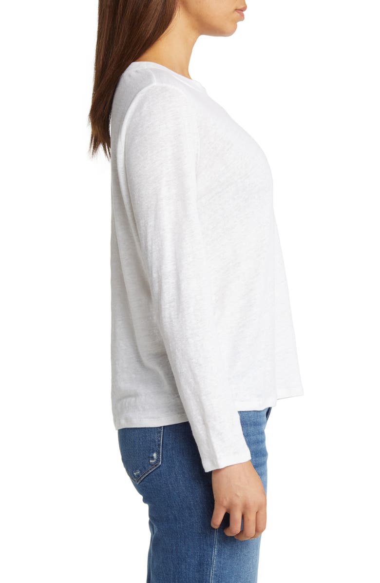 Eileen Fisher Organic Linen Long Sleeve T-Shirt, Alternate, color, White