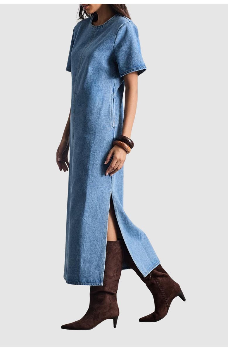 Warehouse Denim Side Split Midi Dress, Alternate, color, Mid Wash
